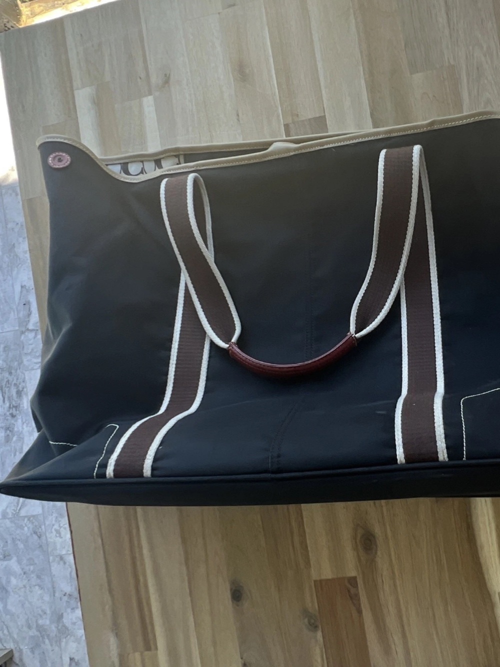 Coach Black Canvas Travel Tote with Brown Trim and Red Accent - Picture 4 of 5
